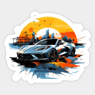 Hypersonic Gray C8 Corvette Racecar Industrial Sunset Sticker